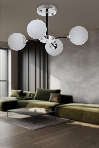 Eray Aydınlatma Topaç 4 Lü Opal Camlı Krom Avize