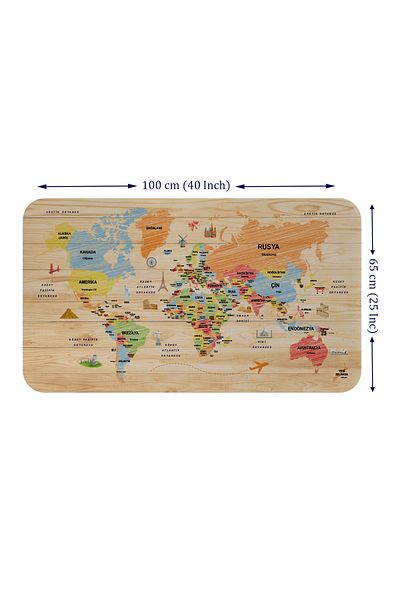 HOMEAYS SHOP Turkish Educational and Decorative World Map Wall Sticker - Wooden Look Atlas
