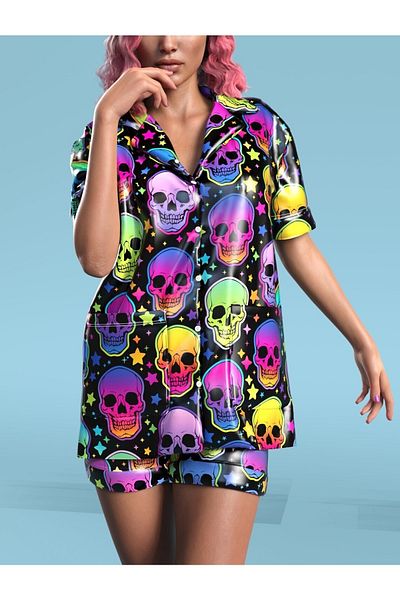 the DIFFerent Set de pijamale din satin cu model de craniu