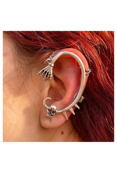 Köstebek Beast Skull And Hand Chain Spiral Left Ear Wrap Earrings