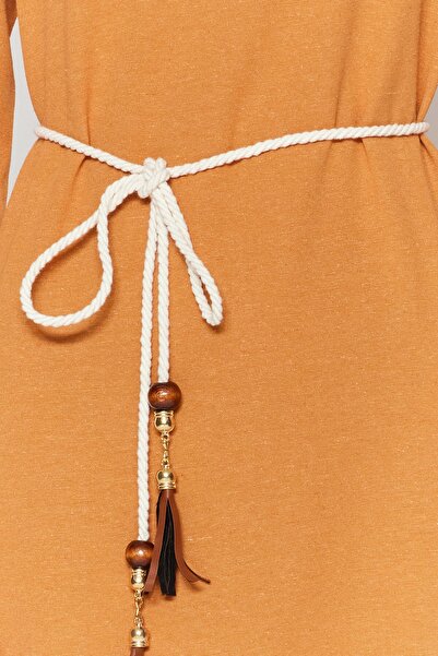 Trendyol Modest Cinnamon Belt Detailed Wide Cuffed Linen Look Woven Dress TCTSS23EB00226