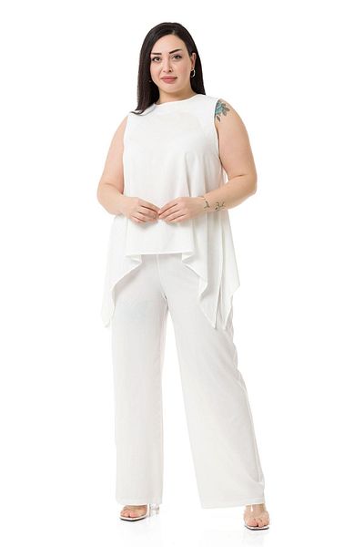 DISENTIS MODEST Bluză Plus Size Pantaloni Set Alb