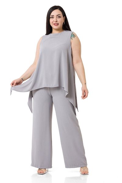 DISENTIS MODEST Plus Size Blouse Trousers Gray Set