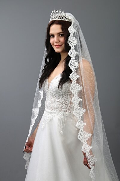 paris in paris طرحة فستان الزفاف دانتيل تول لامع مع مشط أوف وايت طول 150 سم