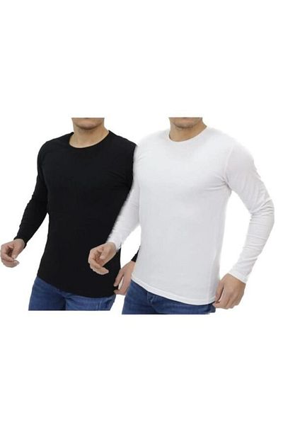 FATELLA Men's Round Crew Neck Lycra Narrow Fit Slim Fit Black Body T-shirt 2 Pieces 2 Pieces