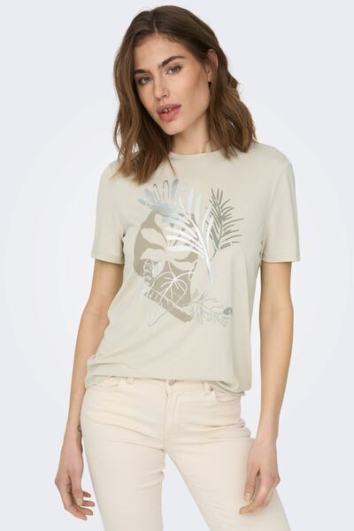 ONLY Γυναικείο μπλουζάκι με σχέδιο με λαιμόκοψη Onlfree - 15228665 Stone