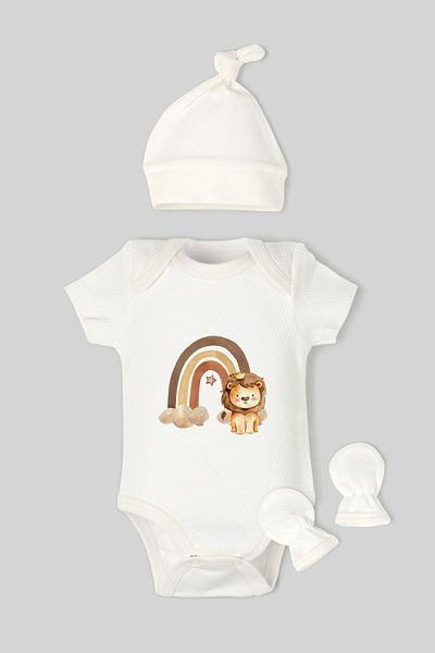 Tuğba Kuğu Jacquard Newborn Body Hat Gloves Set