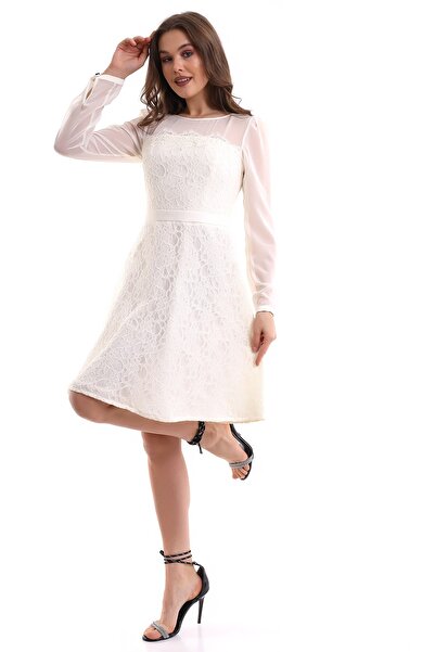 Silk Parade Ekru Dantel Kaplı Kısa Özel Tasarım Söz/nişan/after Parti Elbisesi