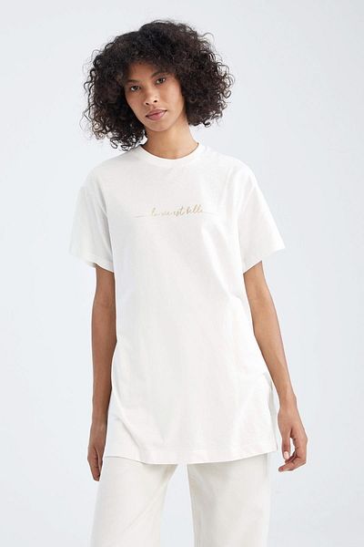 DeFacto Regular Fit Foil Slogan Printed Tunic