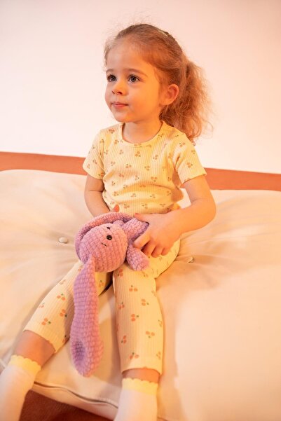 DeFacto Kız Bebek Desenli Fitilli Kaşkorse Organik Pamuklu Kısa Kollu Pijama ...