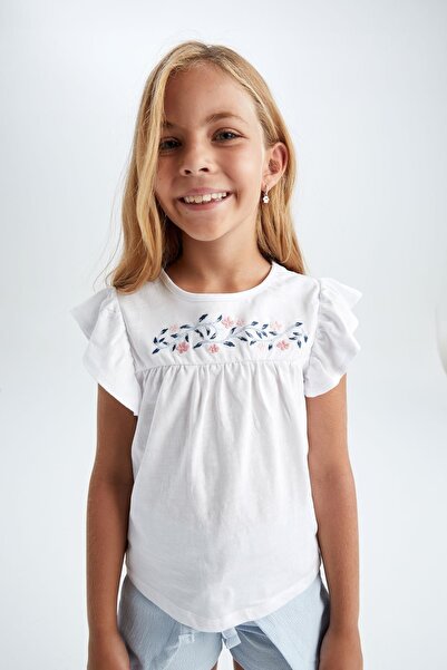 DeFacto Κοντομάνικο μπλουζάκι για κορίτσι με κανονική εφαρμογή με φλοράλ εμπριμέ