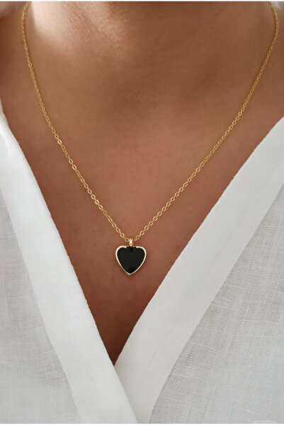 DENİZDENAL سلسلة مطلية بالذهب مع قلب من المينا