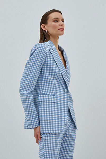 Koton Kadın Mavi Ekose Ceket 3SAK50016UW