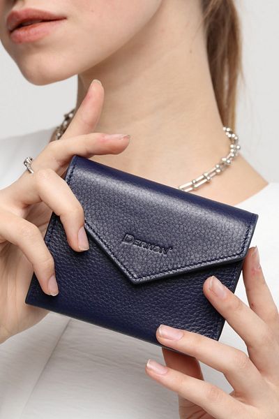 DERKON Genuine Leather Zoe Small Navy Blue Women's Wallet