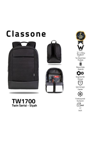 Classone حقيبة نوت بوك مقاس 17 بوصة باللون الأسود Bp-tw1700