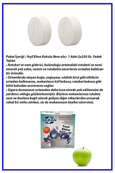 Saban 2x250 gr Nem Alıcı Rutubet Giderici Yedek Tablet Yeşil Elma