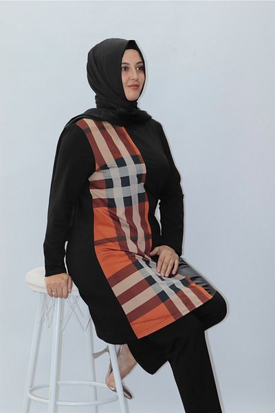 Zey&Ka Butik Large Size Square Garnished Leather Combed Cotton Tunic