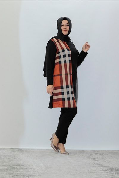 Zey&Ka Butik Large Size Square Garnished Leather Combed Cotton Tunic