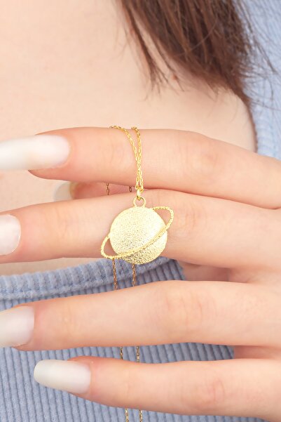 byess 925 Ayar Gümüş Lazer Işlemeli Satürn Kolye