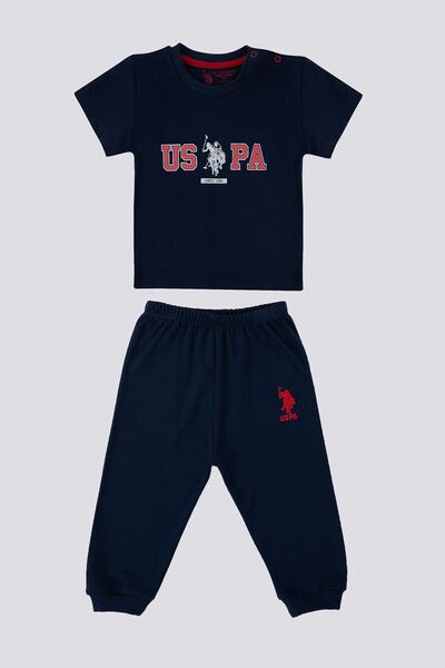 U.S. Polo Assn. Logo Is Detailed Navy Blue Baby T-shirt Set