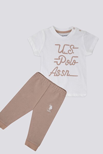 U.S. Polo Assn. U.s. Polo Assn Writing Pattern Krem Vizon Bebek Tshirt Takım