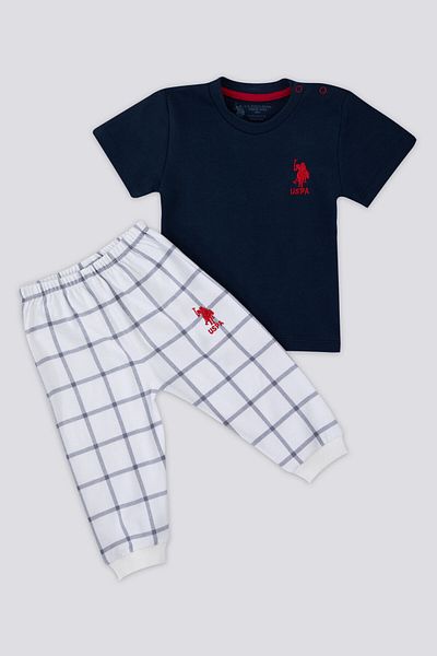 U.S. Polo Assn. Square Pattern Navy Blue Baby Tshirt Set