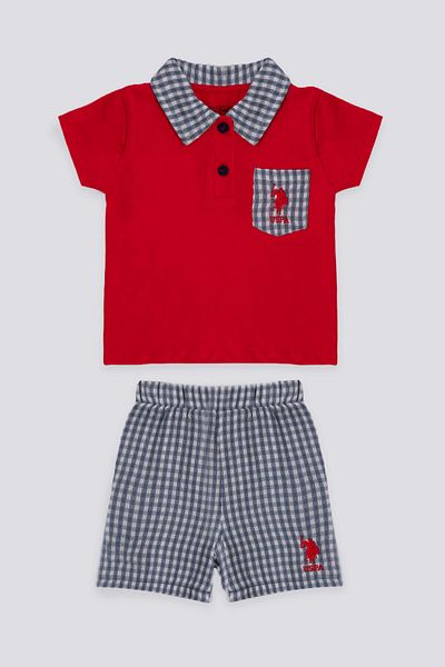 U.S. Polo Assn. Cool Chic Red Baby Polo Collar T-shirt Set