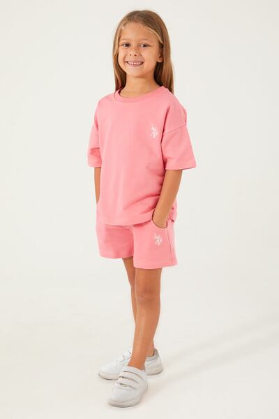 U.S. Polo Assn. Base. Polo Assn Plain Open Naive Pink Girls Shorts Set
