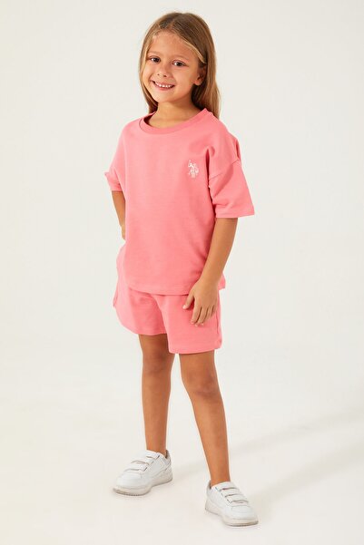 U.S. Polo Assn. Base. Polo Assn Plain Open Naive Pink Girls Shorts Set