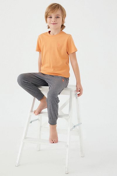 U.S. Polo Assn. Baza. Set de pijamale Polo Assn cu mânecă scurtă pentru băiat, cu textura galben deschis