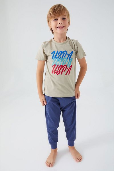 U.S. Polo Assn. Writing Light Khaki Boy Short Sleeve Pajama Set