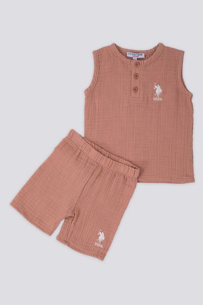 U.S. Polo Assn. طقم تي شيرت أزرق بني للأطفال بدون أكمام