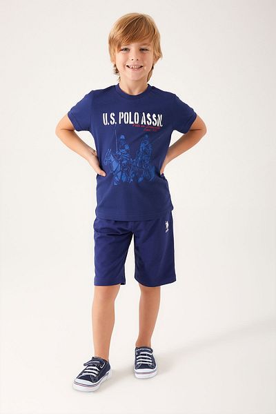 U.S. Polo Assn. Подробности за снимката Червен тъмносин бермудски костюм за момче