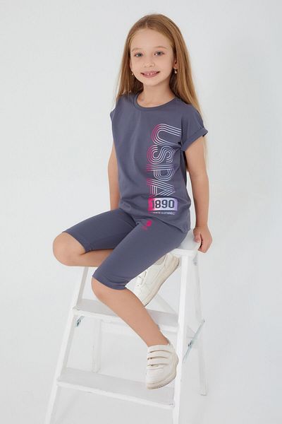 U.S. Polo Assn. Set colanți pentru fetiță, U.S. Polo Assn, albastru bleumarin scris violet
