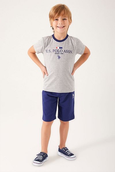 U.S. Polo Assn. Light Coffee Written Gray Melange Boy's Bermuda Suit