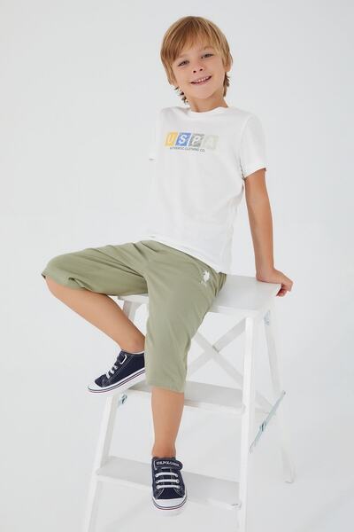 U.S. Polo Assn. Detaliu font pătrat Cream Boy Capri Set