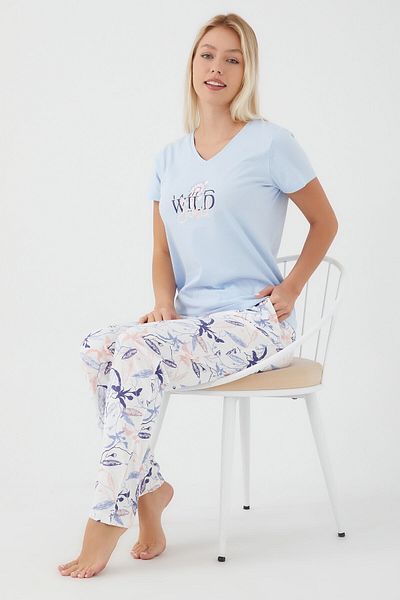 Arnetta Costum de pijama cu mânecă scurtă pentru femei Wild Soul albastru deschis