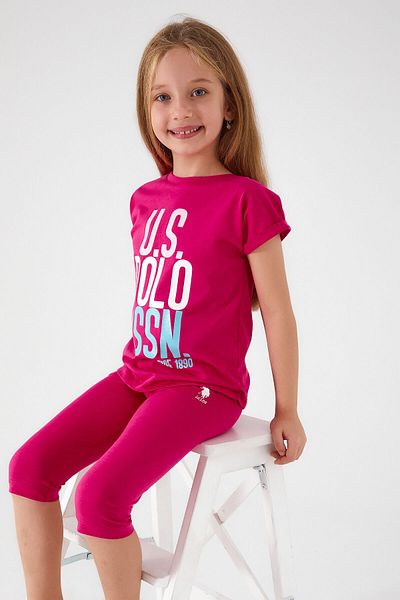 U.S. Polo Assn. Baza. Set capri pentru fete Polo Assn roz închis fucsia