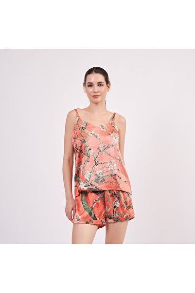 Nomads Felt 100% İpek Askılı Şort Pijama Takımı | Van Gogh Badem Ağacı Nar Çi...