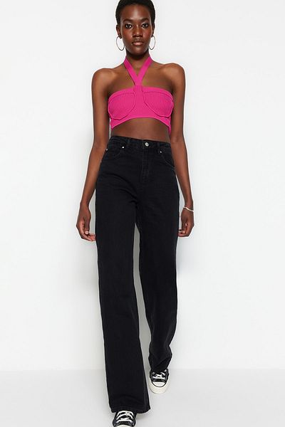Trendyol Collection Schwarze Jeans mit hoher Taille und weitem Bein TWOSS23JE00068