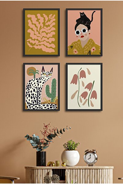 HOMEPACK Siyah Çerçeveli 4'lü Tablo Seti D-004