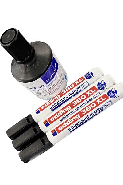 Edding 360 Xl Cap Off Siyah Doldurlabilir 3 Adet Tahta Kalemi 100 Ml Siyah Mürekkebi