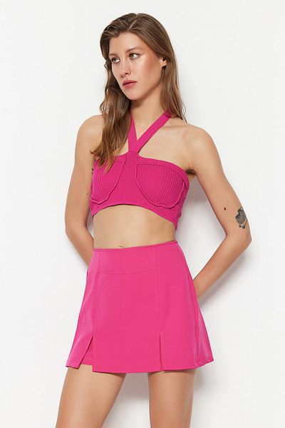 Trendyol Collection Fuchsiová sukně s dvojitým rozparkem Super Mini Woven Shorts TWOSS20SR0364