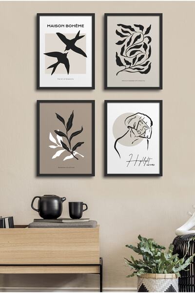 HOMEPACK Siyah Çerçeveli 4'lü Tablo Seti D-009