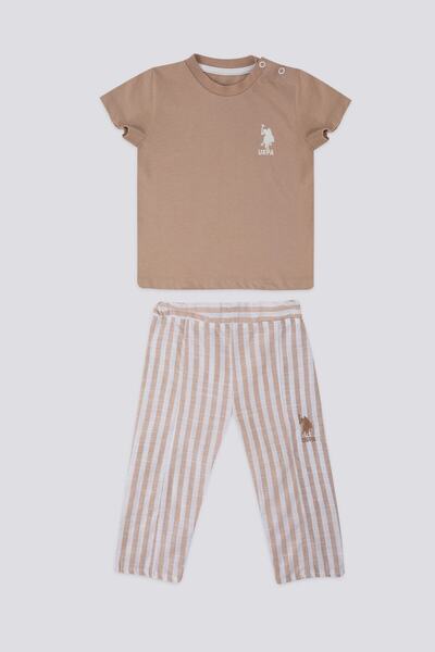 U.S. Polo Assn. مجموعة تيشيرتات أطفال بنية فاتحة ذات ملمس خفيف