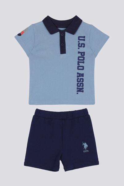 U.S. Polo Assn. طقم تيشيرت بياقة بولو للأطفال باللون الأزرق الفاتح