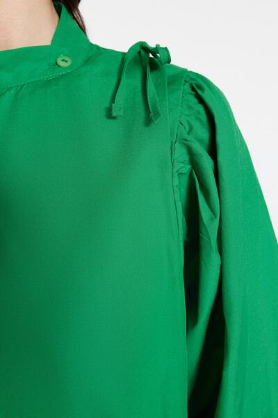 Trendyol Modest Green Balloon Sleeve Wide Cut Woven Cotton Tunic TCTSS23UK00063