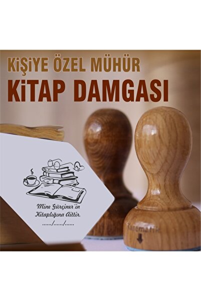 kaşematik K 17 Kitap Gözlük Ve Kahve Temalı Kişiye Özel Ahşap Kitap Damgası E...