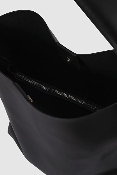 ARTON Women's Black Soft Leather Large Size Shopper Shoulder Bag with Snap Fasteners and Zipper Interior Compartment