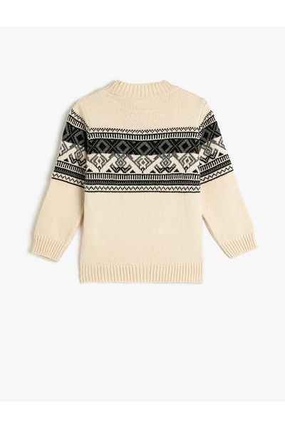 Koton Sweater Knitted Round Neck Long Sleeve Ethnic Patterned